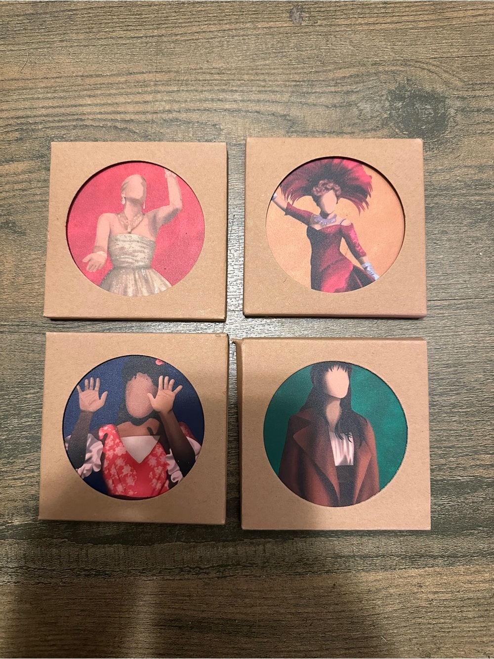 Set of 4 Broadway Musical Theater Character Art Coasters